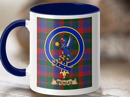 Physical Item 11oz / Dark Blue Wenley Clan Scottish Tartan Crest Mug