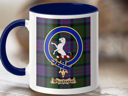 Physical Item 11oz / Dark Blue Wilkinson Clan Scottish Tartan Crest Mug