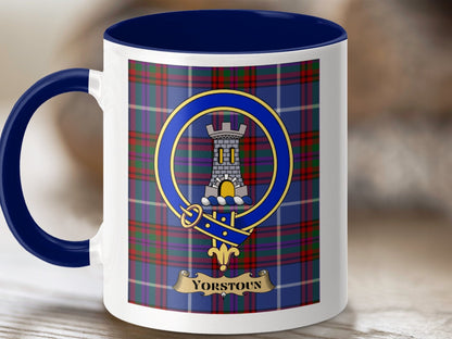 Physical Item 11oz / Dark Blue Yorstoun Clan Scottish Tartan Crest Mug