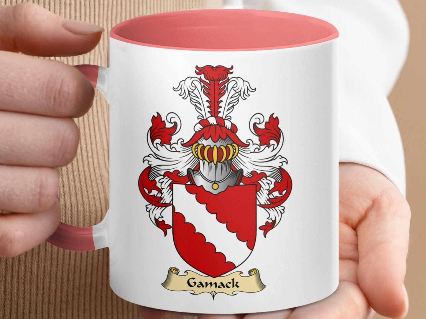 Physical Item 11oz / Pink Carnack Scottish Coat of Arms Accent Coffee Mug