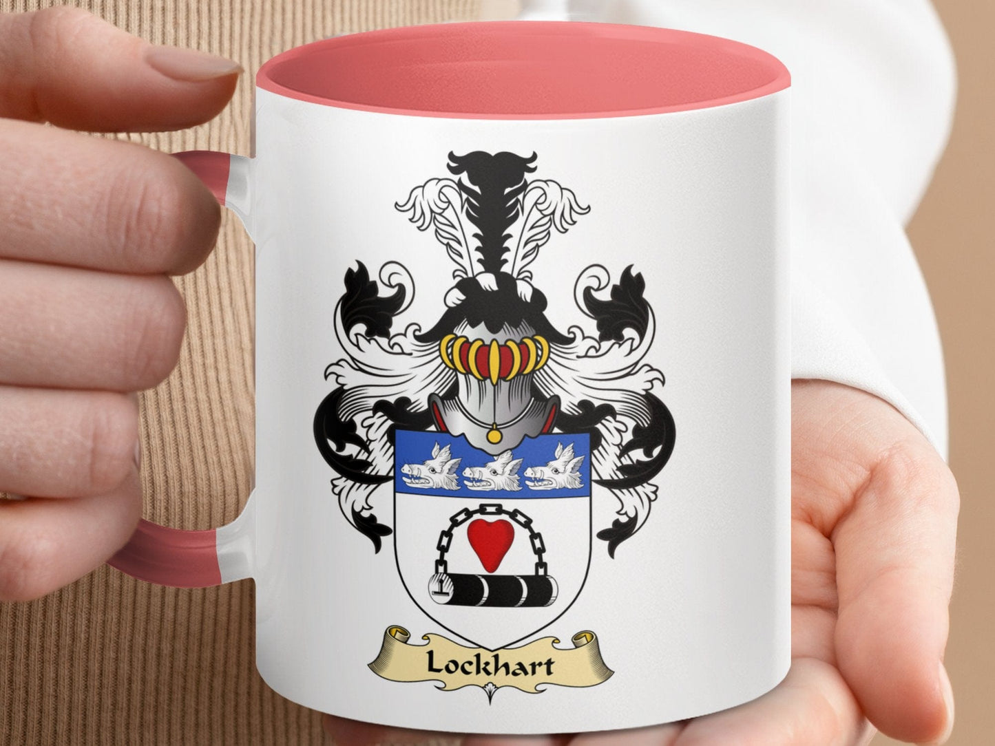 Physical Item 11oz / Pink Lockhart Family Crest Historical Accent Coffee Mug