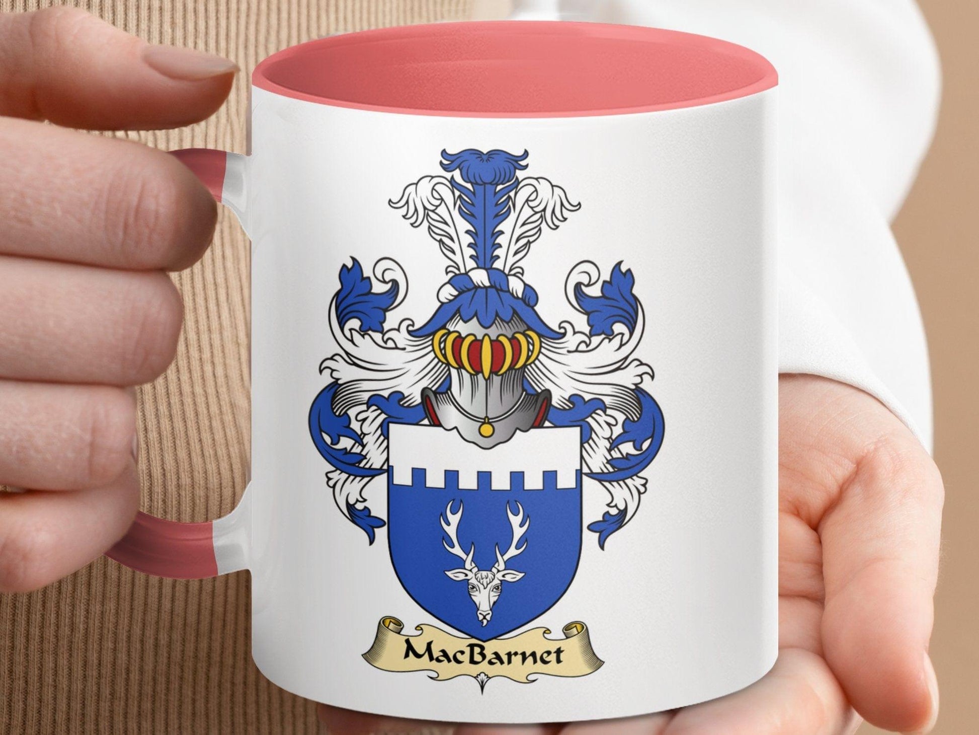 Physical Item 11oz / Pink MacBarnet Family Crest Coat of Arms Display Mug