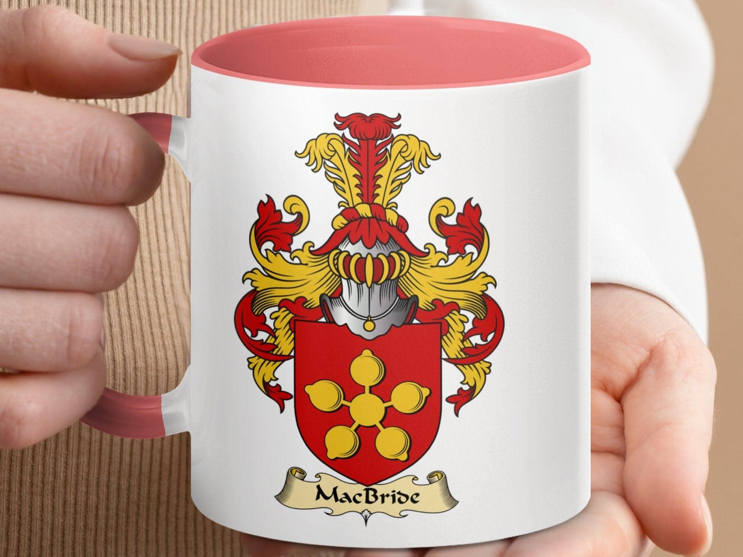 MacBride Family Crest Shield Design Accent Mug - Celtic Ancestry Gifts