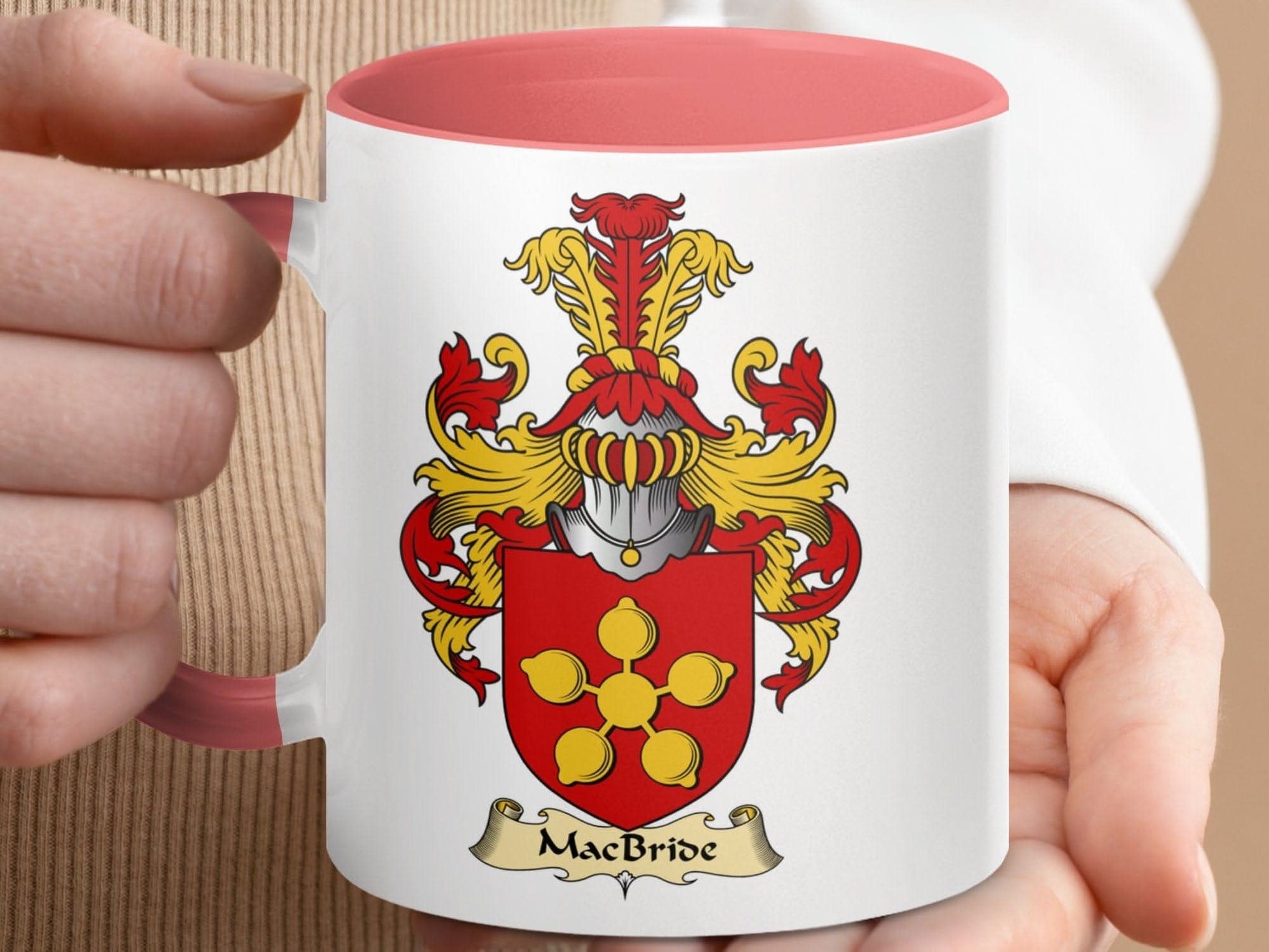 MacBride Family Crest Shield Design Accent Mug - Celtic Ancestry Gifts
