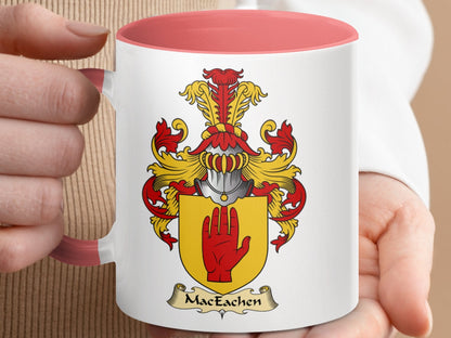 Physical Item 11oz / Pink MacEachen Family Crest Accent Coffee Mug