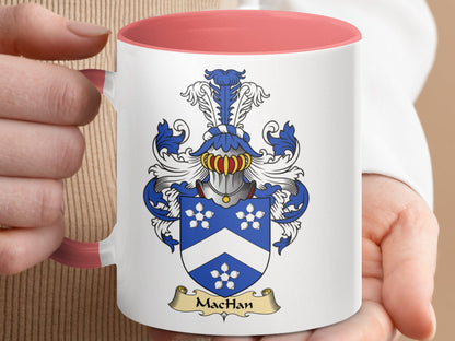 Physical Item 11oz / Pink MacHan Family Crest Heraldic Design Coffee Mug