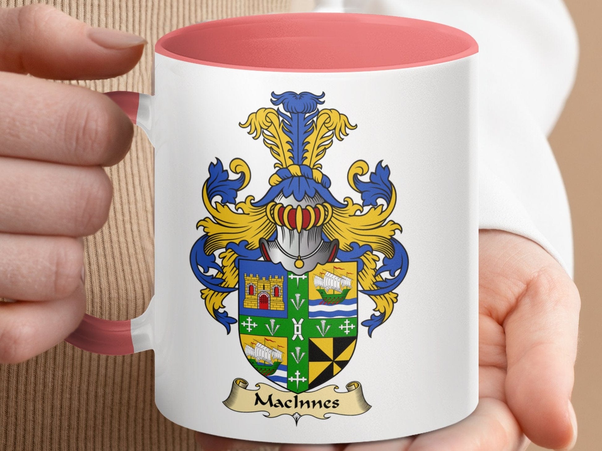 Physical Item 11oz / Pink MacInnes Family Crest Design Mug