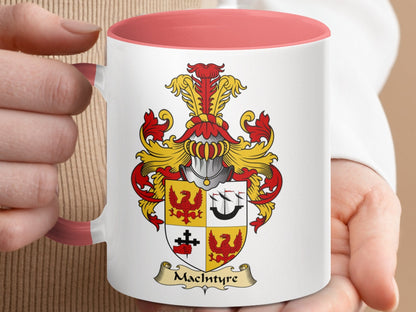 Physical Item 11oz / Pink MacIntyre Family Clan Coat of Arms Emblem Accent Mug