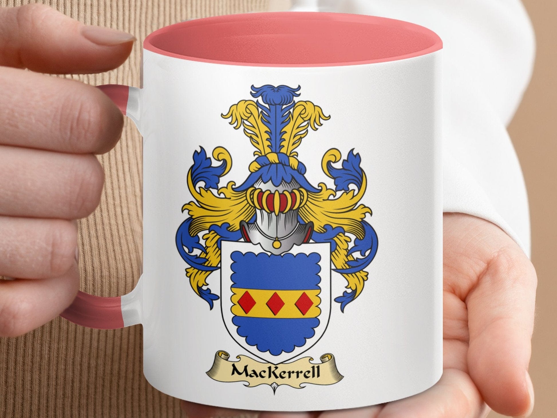 Physical Item 11oz / Pink Mackerrell Coat of Arms Family Heritage Coffee Mug