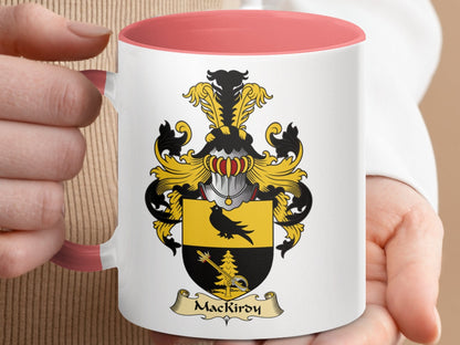 Physical Item 11oz / Pink MacKirdy Family Crest Shield Design Accent Coffee Mug