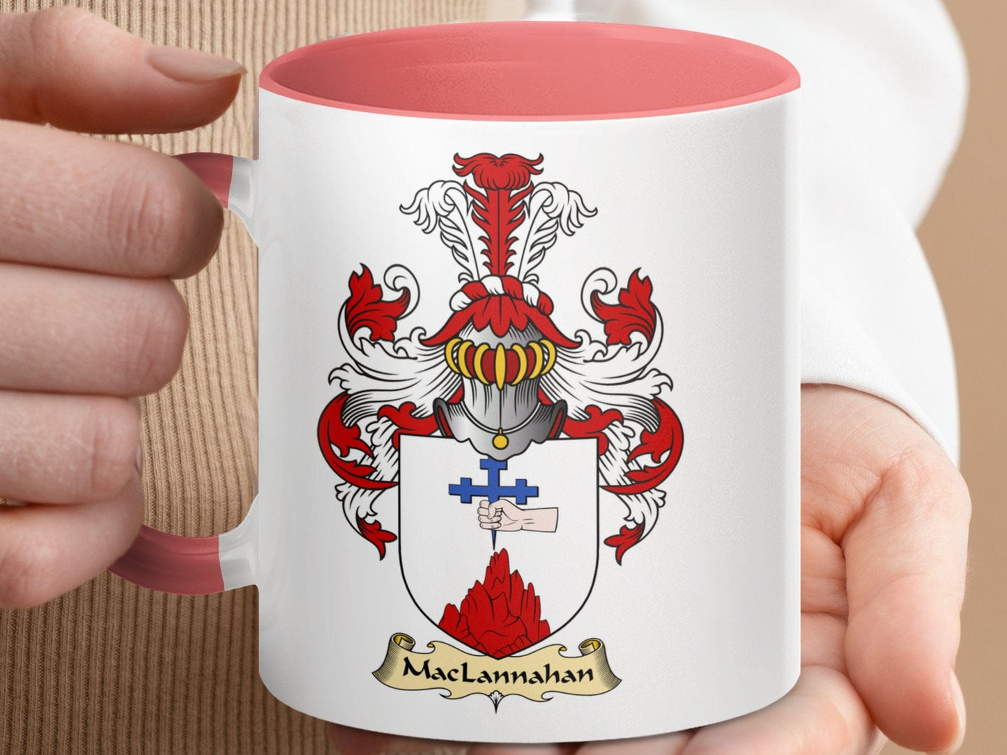 Physical Item 11oz / Pink MacLannahan Family Coat of Arms Crest Design Mug