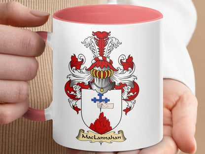 Physical Item 11oz / Pink MacLannahan Family Coat of Arms Crest Design Mug