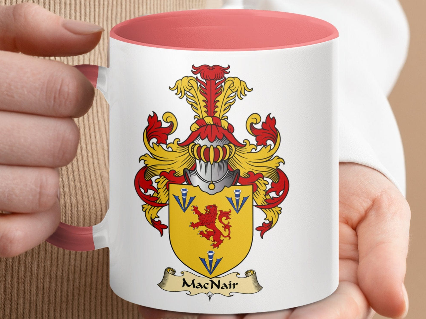 Physical Item 11oz / Pink MacNair Family Crest Shield Emblem Coffee Mug