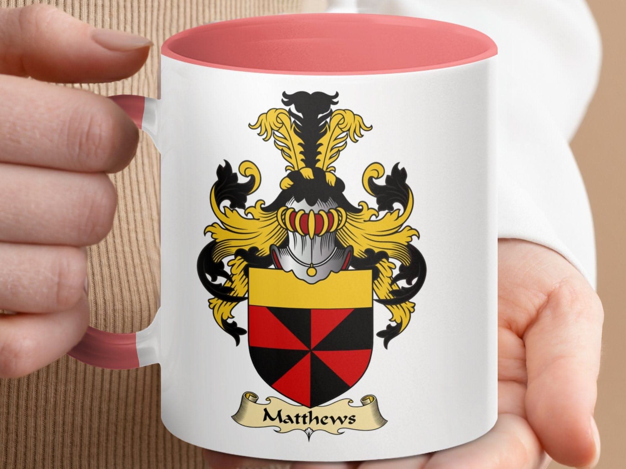 Matthews Family Crest Coat of Arms Design Mug - Celtic Ancestry Gifts