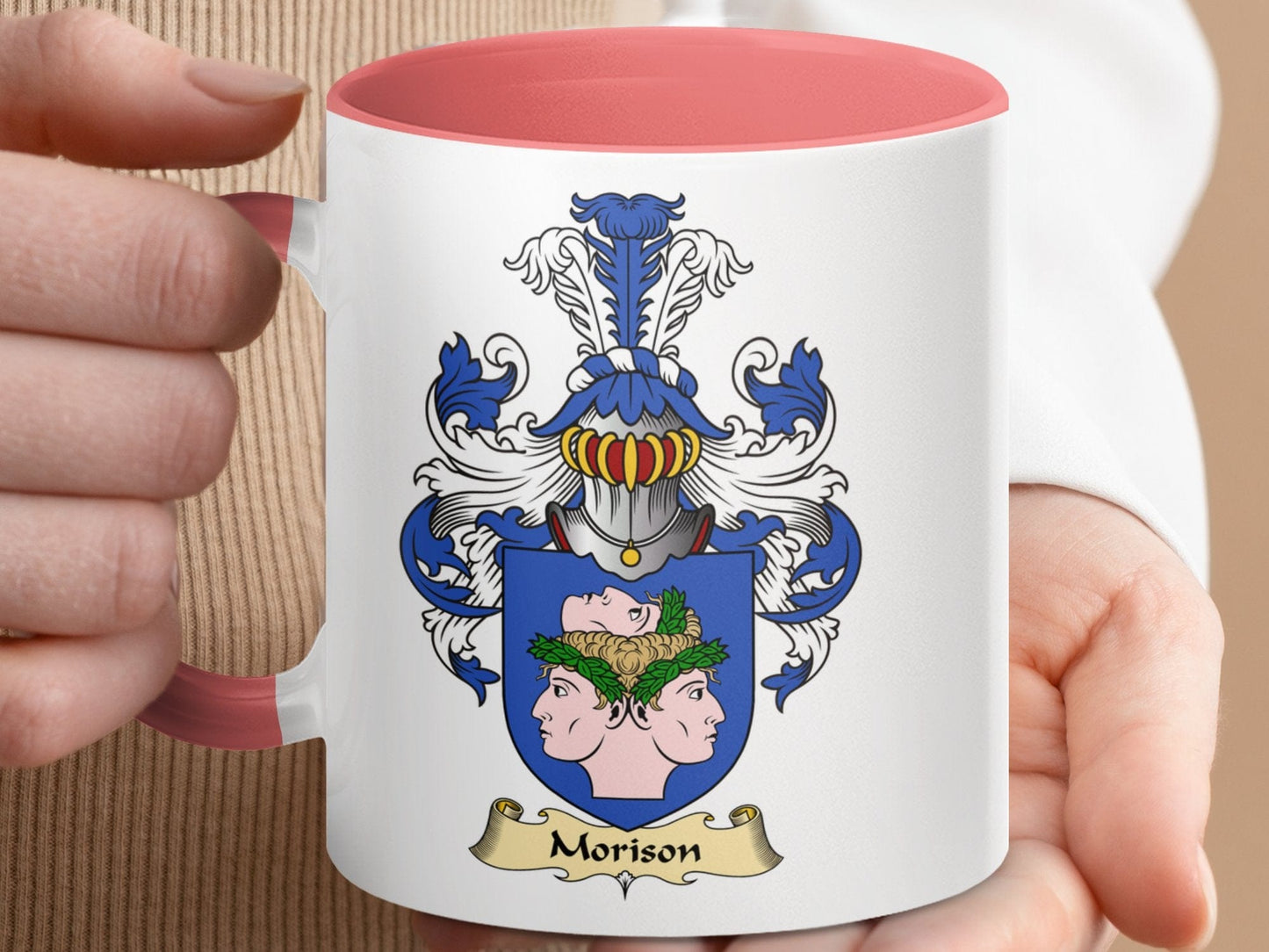 Physical Item 11oz / Pink Morison Family Crest Blazon Heraldic Accent Mug