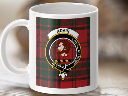 Physical Item 11oz / White Adair Clan Scottish Tartan Crest Mug