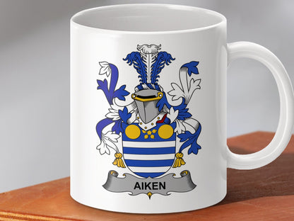 Physical Item 11oz / White Aiken Surname Irish Heraldry Ceramic Mug