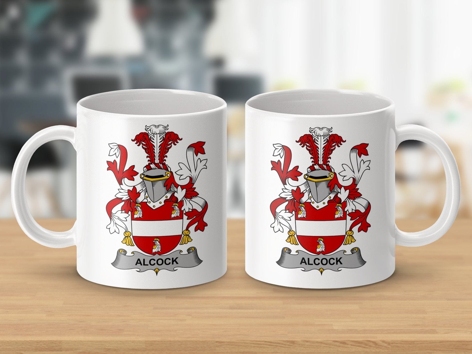 Physical Item 11oz / White Alcock Surname Irish Heraldry Ceramic Mug