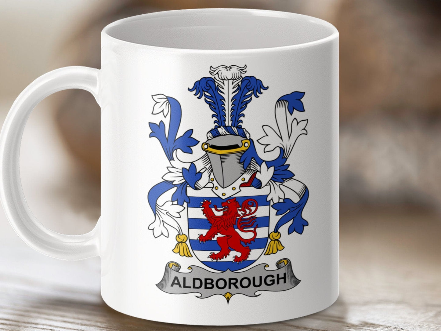 Physical Item 11oz / White Aldborough Surname Irish Heraldry Ceramic Mug