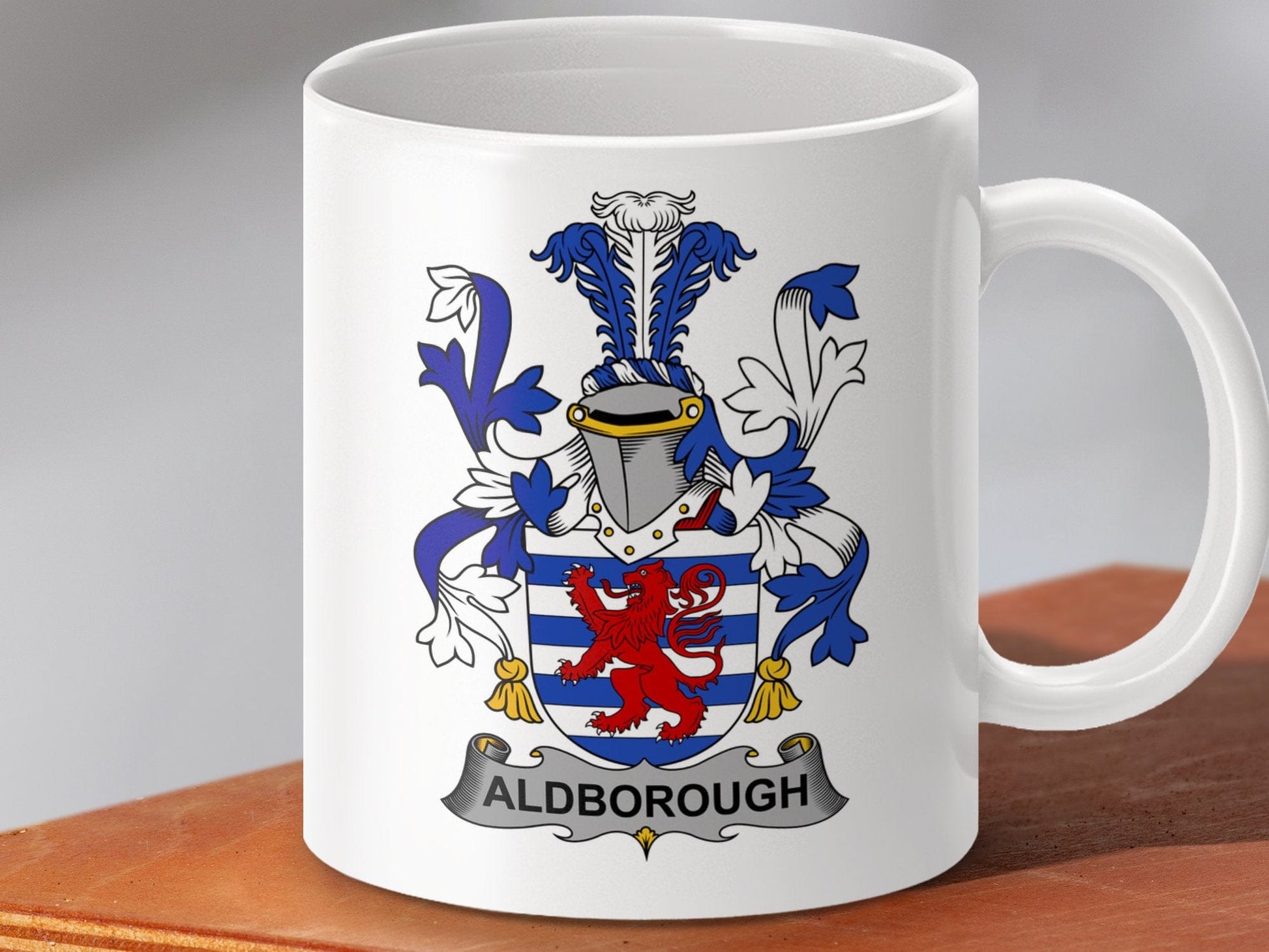 Physical Item 11oz / White Aldborough Surname Irish Heraldry Ceramic Mug