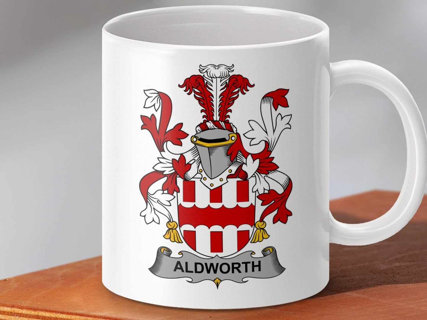 Physical Item 11oz / White Aldworth Surname Irish Heraldry Ceramic Mug