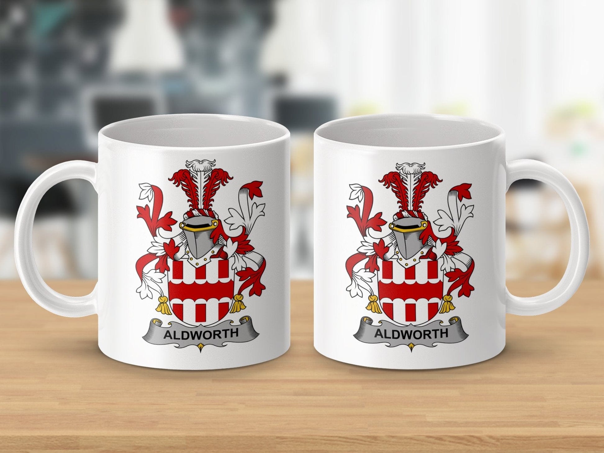 Physical Item 11oz / White Aldworth Surname Irish Heraldry Ceramic Mug