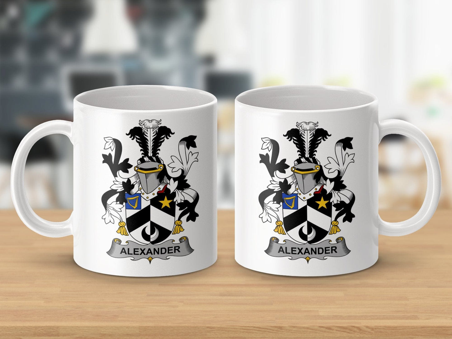 Physical Item 11oz / White Alexander Surname Irish Heraldry Ceramic Mug