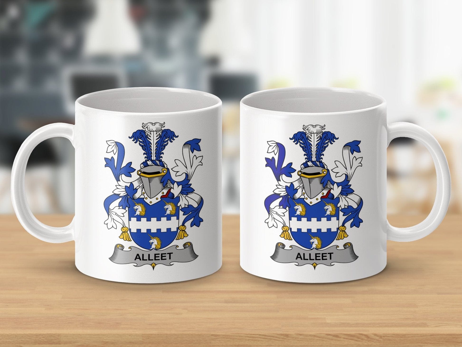 Physical Item 11oz / White Alleet Surname Irish Heraldry Ceramic Mug