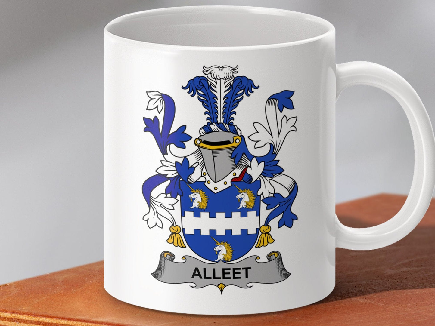 Physical Item 11oz / White Alleet Surname Irish Heraldry Ceramic Mug