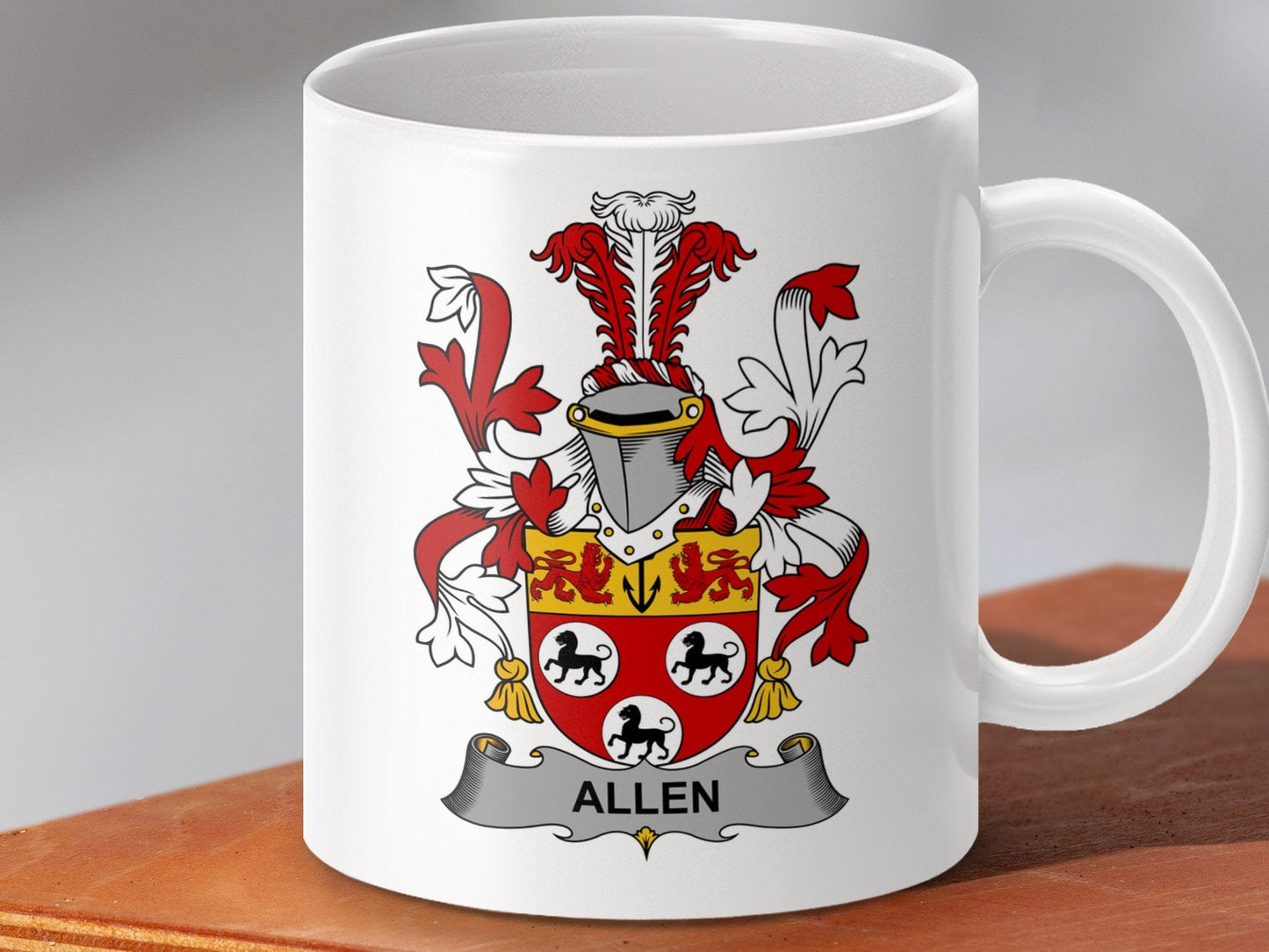 Physical Item 11oz / White Allen Surname Irish Heraldry Ceramic Mug