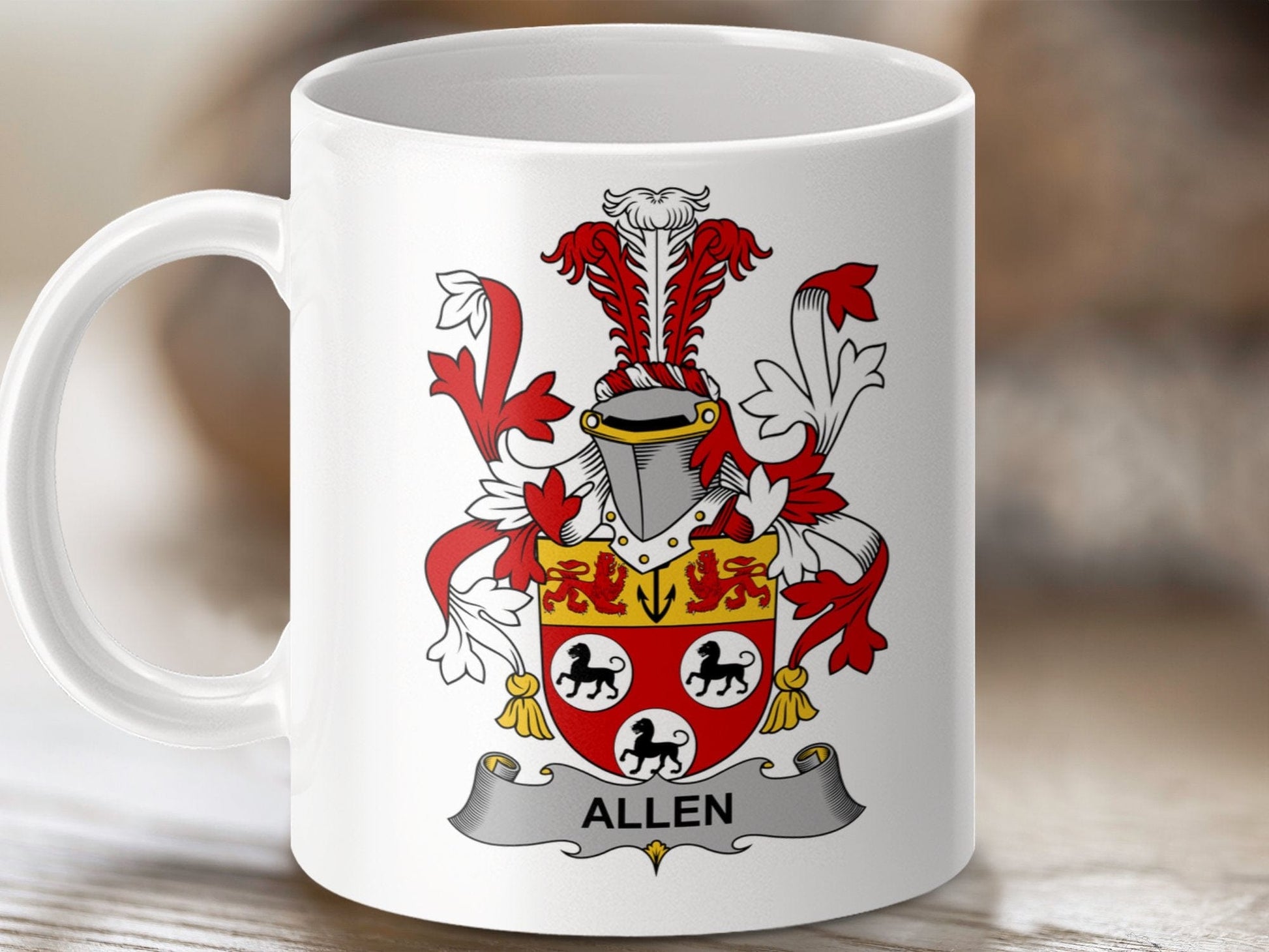 Physical Item 11oz / White Allen Surname Irish Heraldry Ceramic Mug