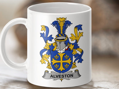 Physical Item 11oz / White Alveston Surname Irish Heraldry Ceramic Mug