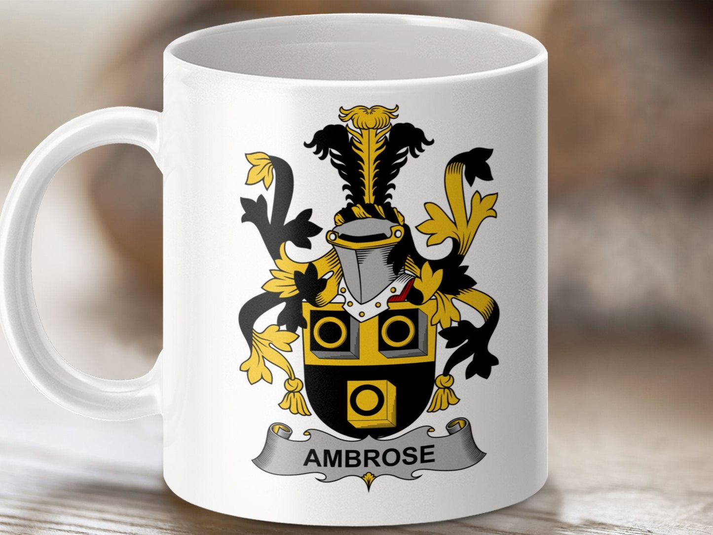 Physical Item 11oz / White Ambrose Surname Irish Heraldry Ceramic Mug