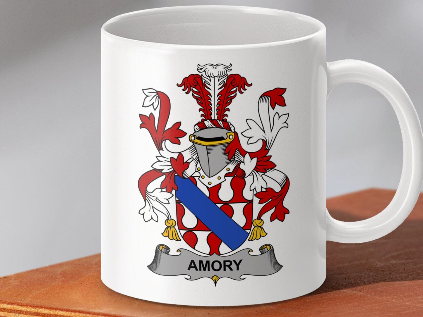 Physical Item 11oz / White Amory Surname Irish Heraldry Ceramic Coffee Mug