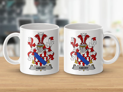 Physical Item 11oz / White Amory Surname Irish Heraldry Ceramic Coffee Mug