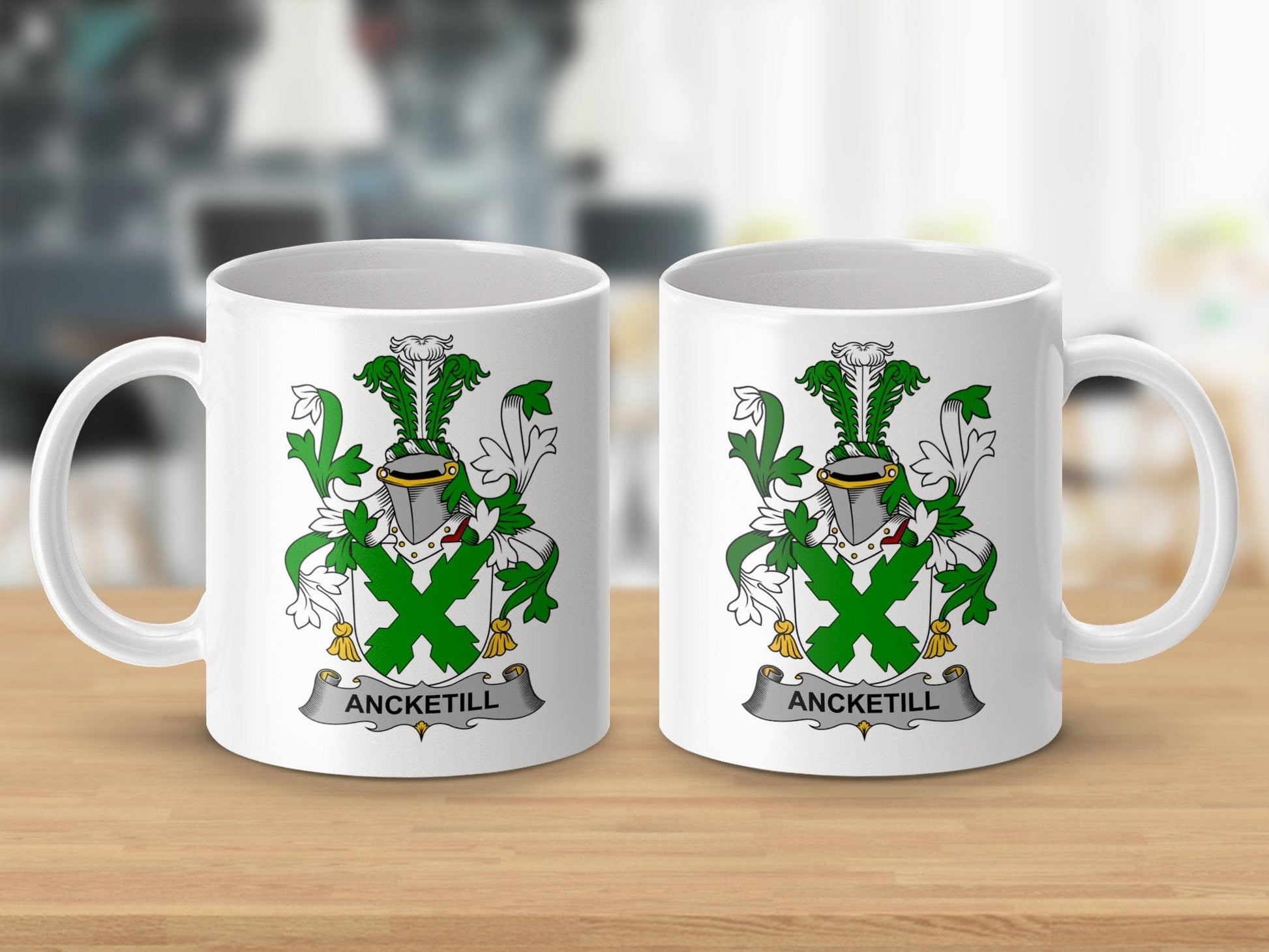 Physical Item 11oz / White Ancketill Surname Irish Heraldry Ceramic Mug