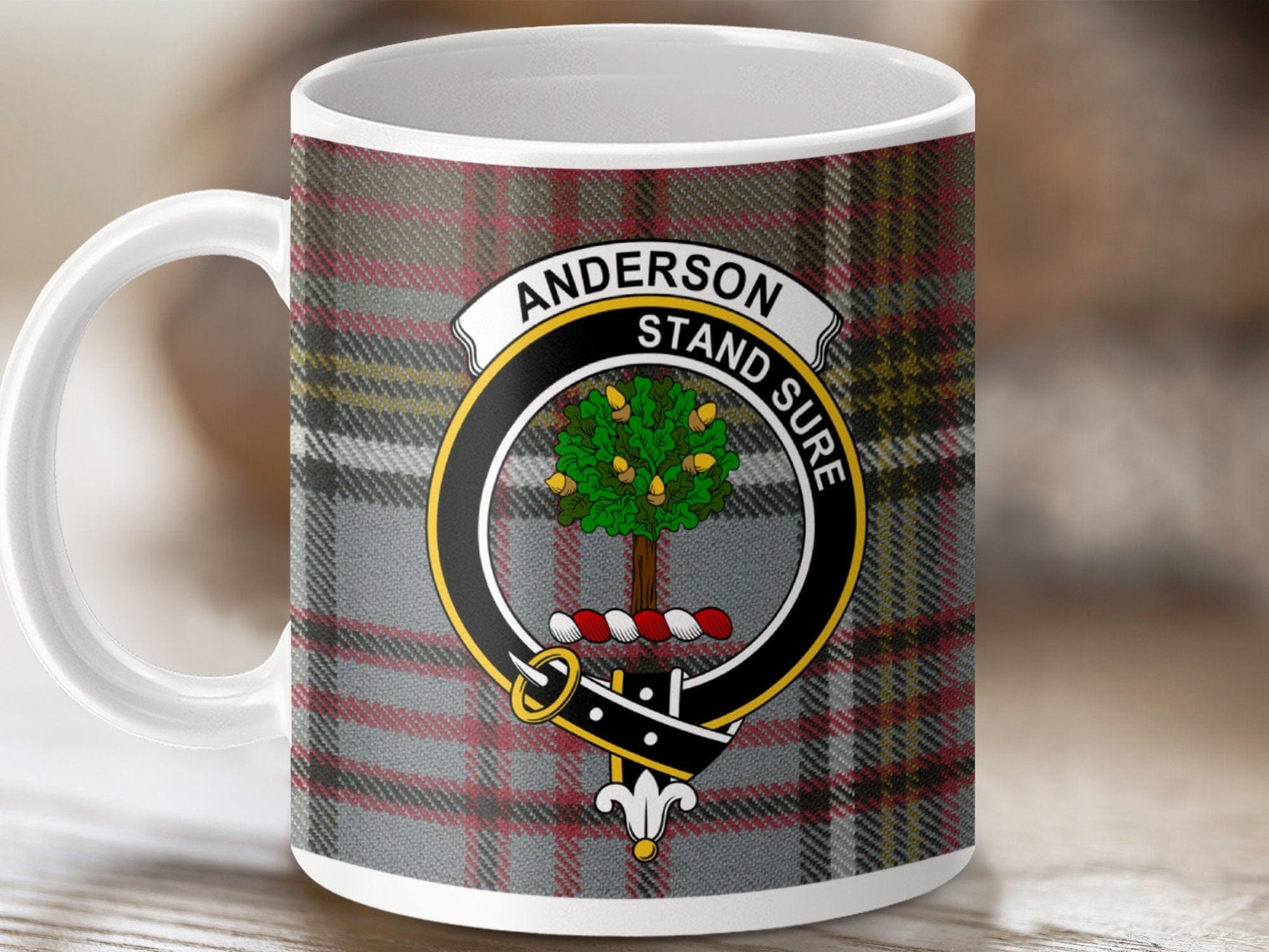 Physical Item 11oz / White Anderson Clan Crest Tartan Scottish Mug