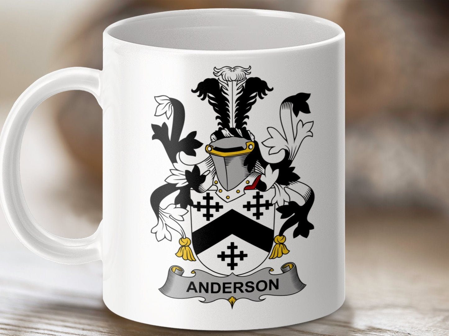 Physical Item 11oz / White Anderson Surname Irish Heraldry Ceramic Mug