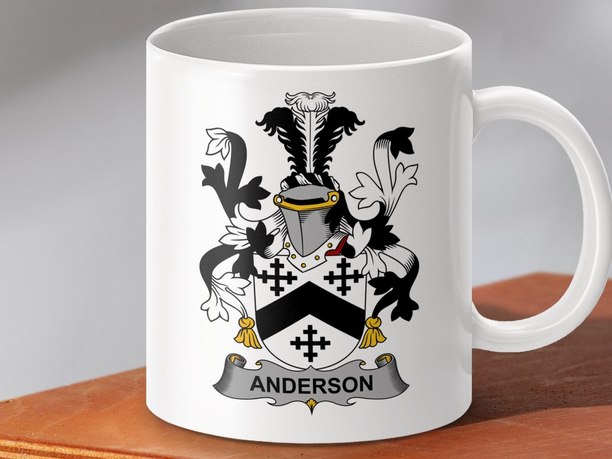 Physical Item 11oz / White Anderson Surname Irish Heraldry Ceramic Mug