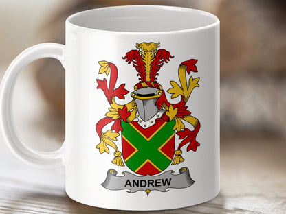 Physical Item 11oz / White Andrews Surname Irish Heraldry Ceramic Mug