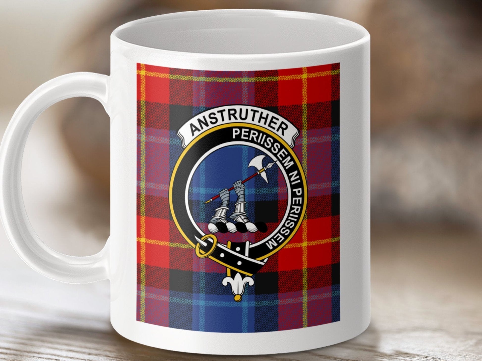 Physical Item 11oz / White Anstruther Clan Scottish Tartan Crest Mug