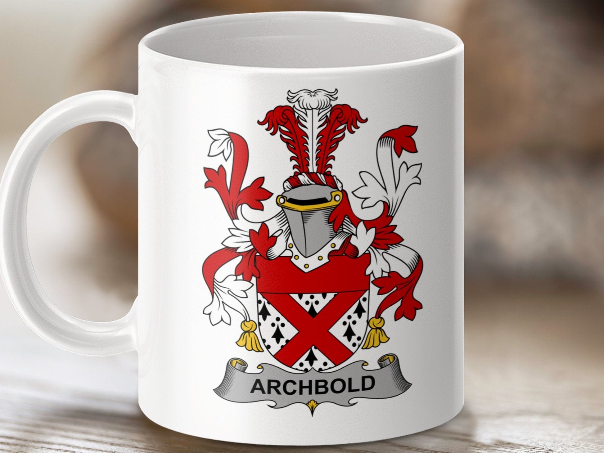 Physical Item 11oz / White Archbold Surname Irish Heraldry Ceramic Mug