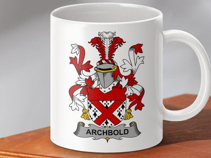 Physical Item 11oz / White Archbold Surname Irish Heraldry Ceramic Mug