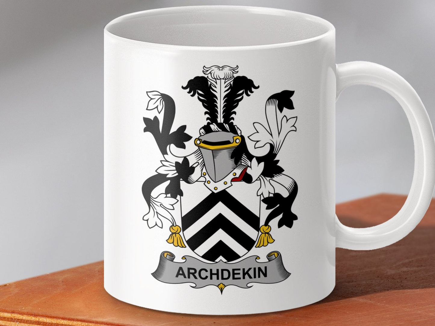 Physical Item 11oz / White Archdekin Surname Irish Heraldry Ceramic Mug