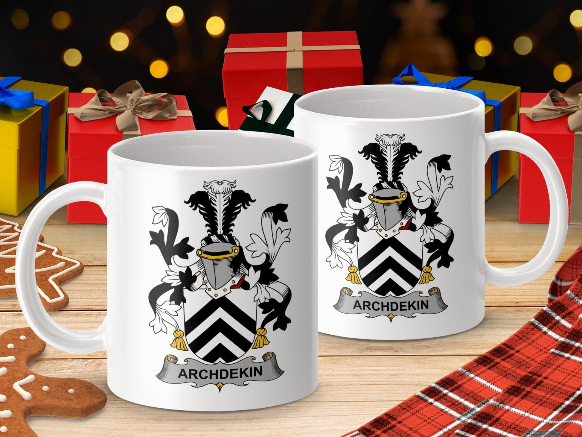 Physical Item 11oz / White Archdekin Surname Irish Heraldry Ceramic Mug