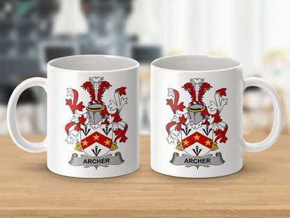 Physical Item 11oz / White Archer Surname Irish Heraldry Coat of Arms Mug