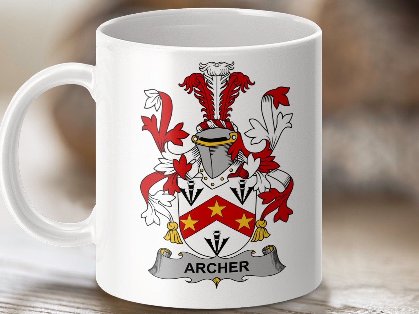 Physical Item 11oz / White Archer Surname Irish Heraldry Coat of Arms Mug