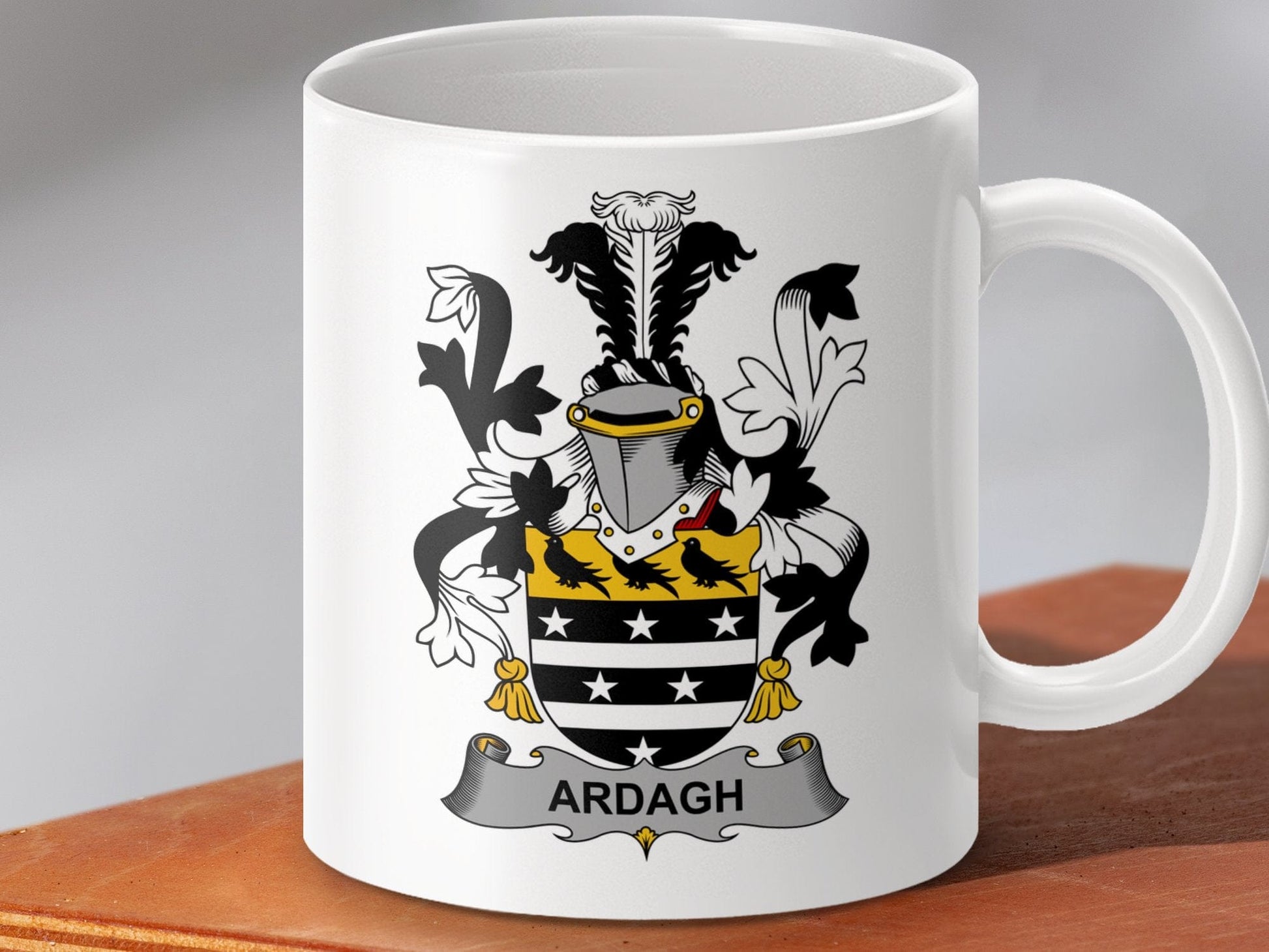 Physical Item 11oz / White Ardagh Surname Irish Heraldry Family Crest Mug