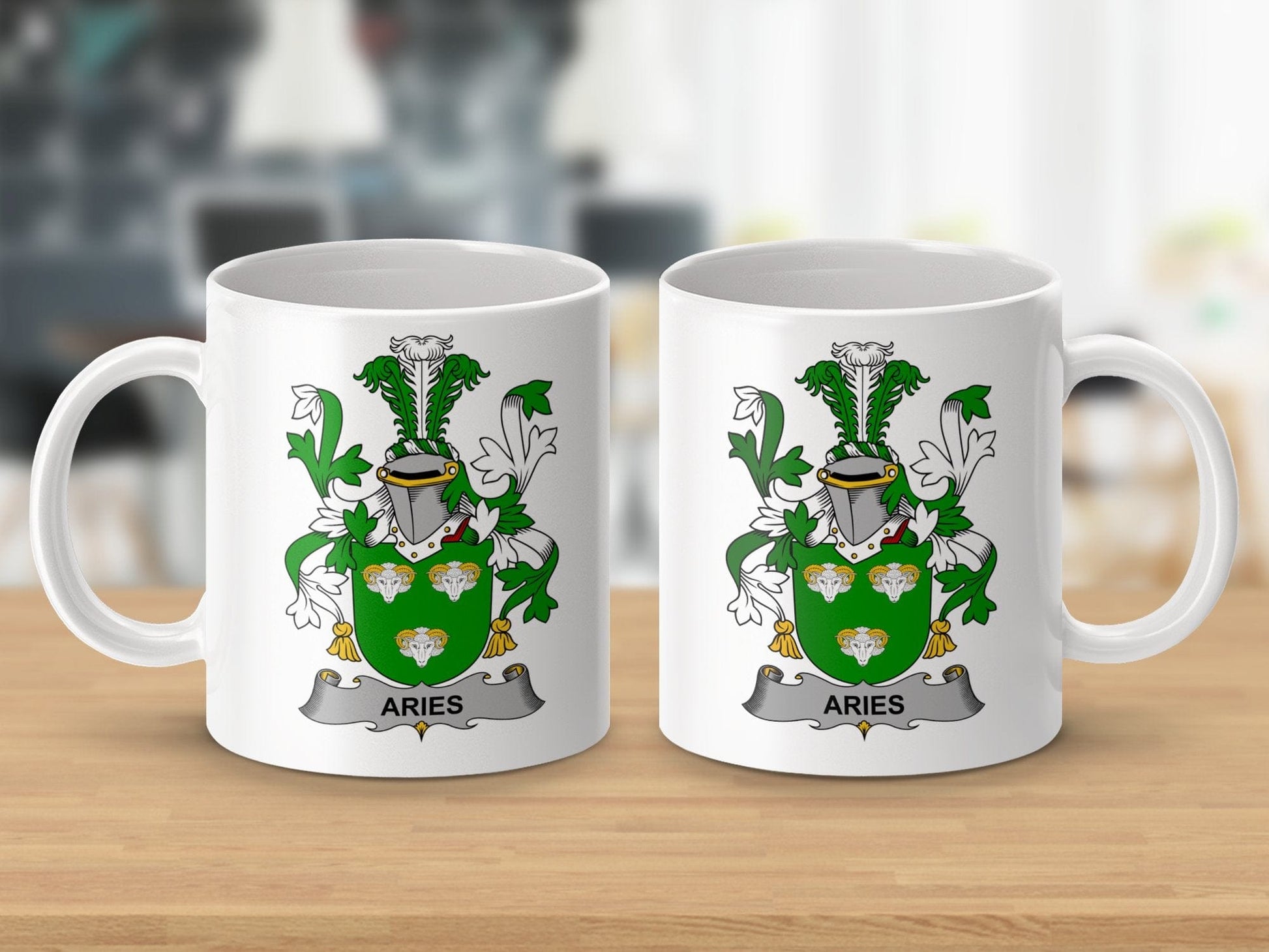 Physical Item 11oz / White Aries Surname Irish Heraldry Ceramic Mug