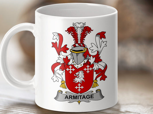 Physical Item 11oz / White Armitage Surname Irish Heraldry Ceramic Mug